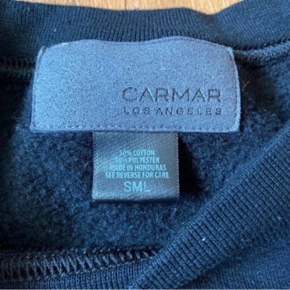 Carmar Los Angeles Black Crew Neck Sweatshirt Red Studded Heart Sleeves Size SML - Picture 12 of 16